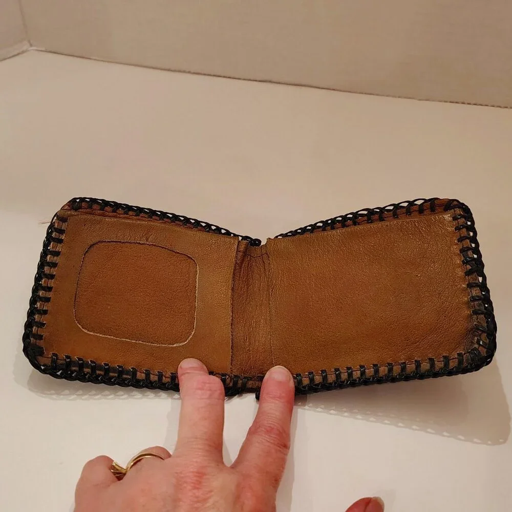 VINTAGE HAND TOOLED HANDCRAFTED LEATHER WALLET - MODEL T CAR Tractor Train